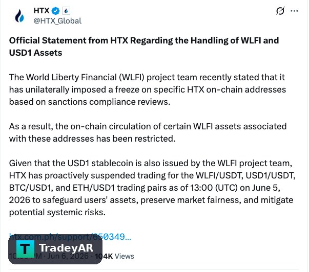 صرافی HTX در پی درگیری بر سر مسدود شدن دارایی‌ها، استیبل‌کوین USD1 خانواده ترامپ را از لیست خود حذف کرد